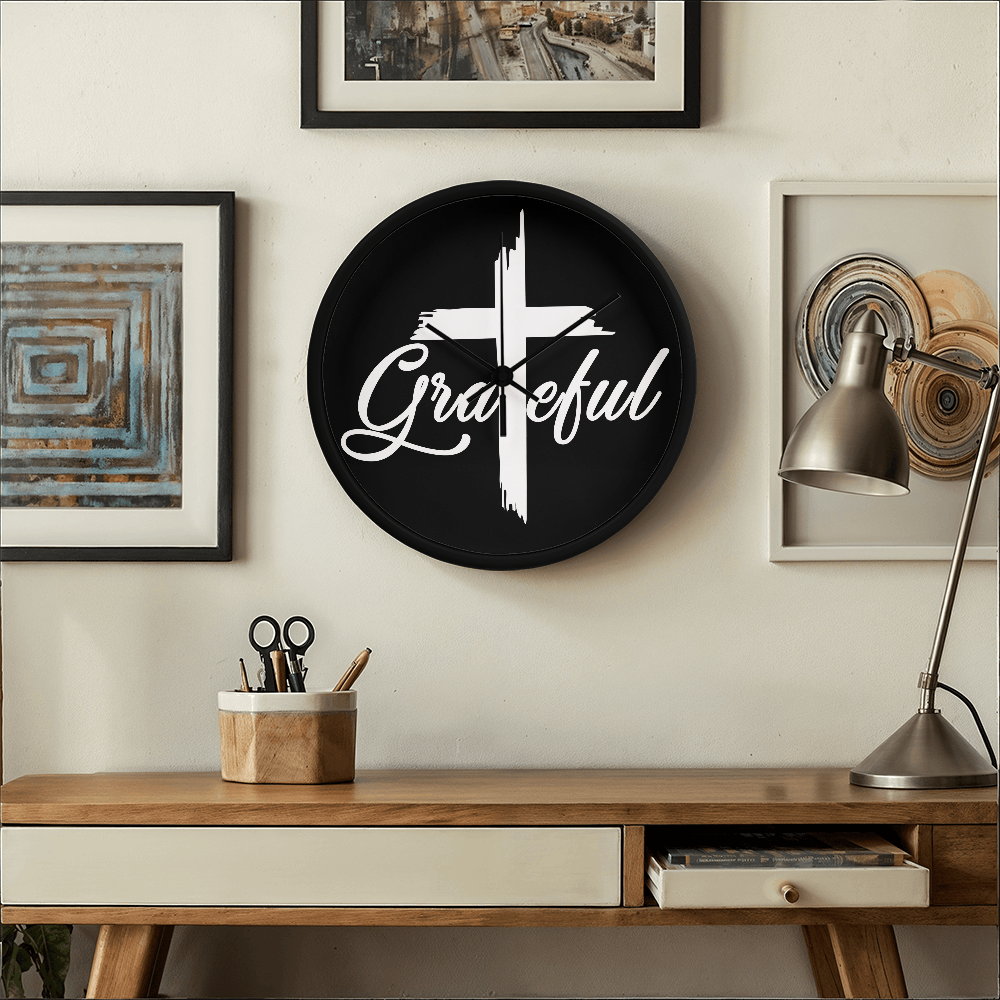 Grateful Wood Frame 10” Clock – Gift for Her - Gift for Him