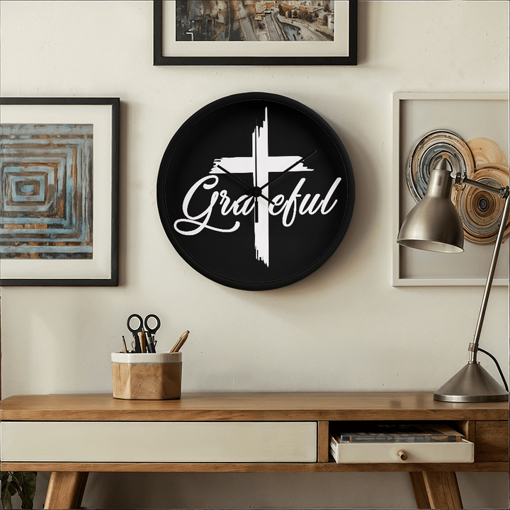 Grateful Wood Frame 10” Clock – Gift for Her - Gift for Him