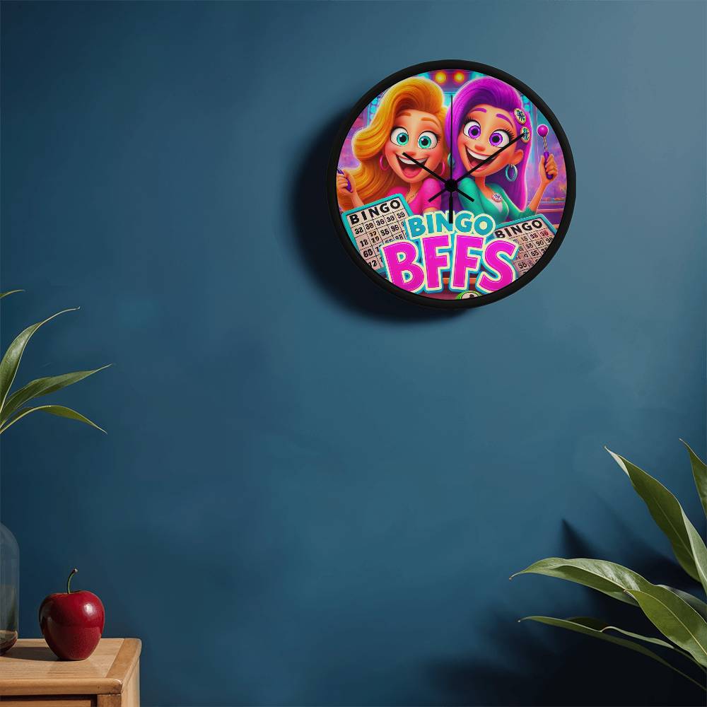 Bingo BFFS 1 - Wooden Frame 10" Clock - Gift for Her