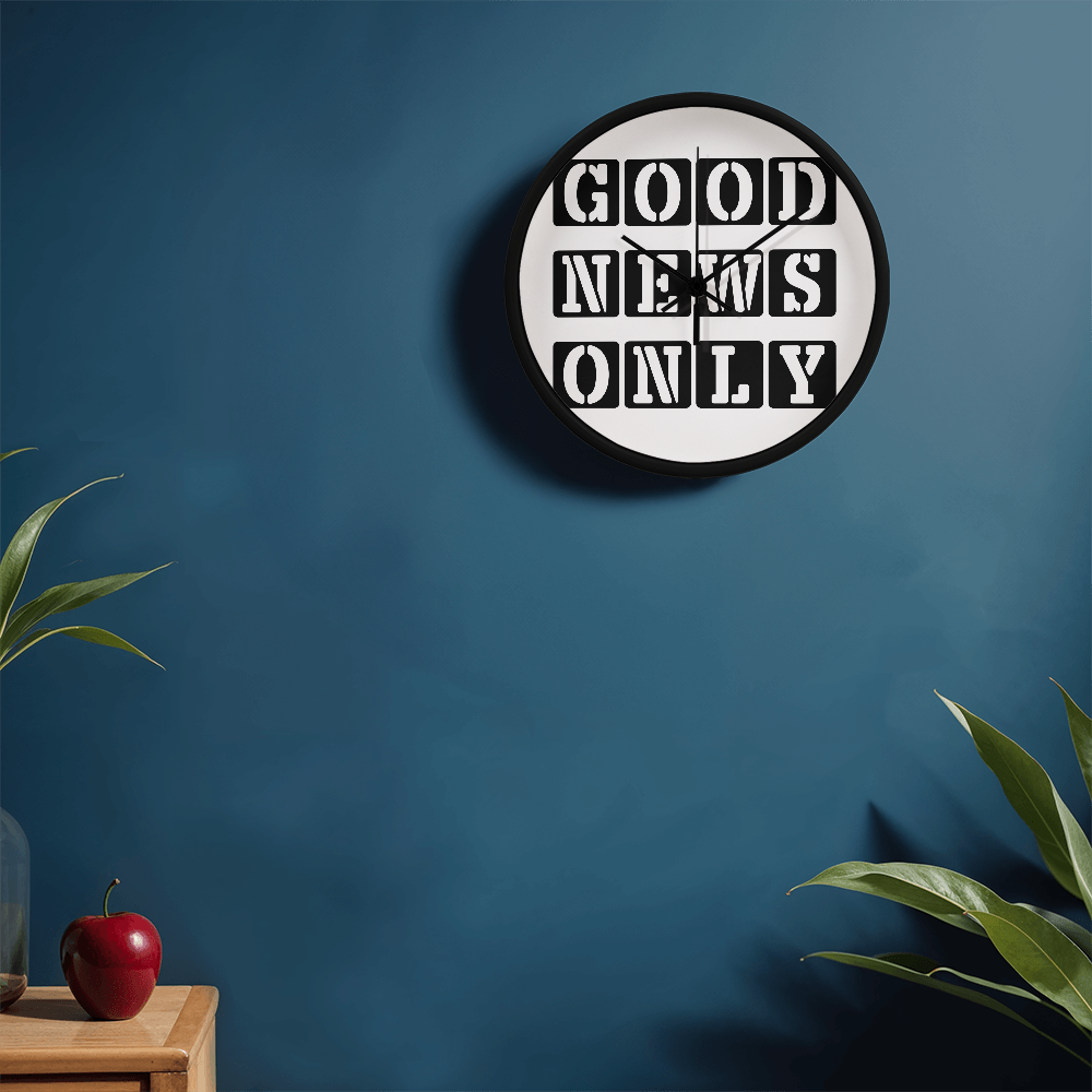 Good News Only (Black) Wooden Frame 10" Clock – Gift for Her - Gift for Him