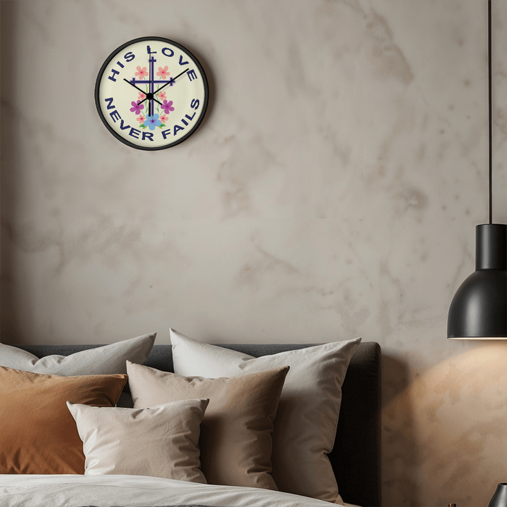 His Love Never Fails Wood Frame 10” Clock – Gift for Her
