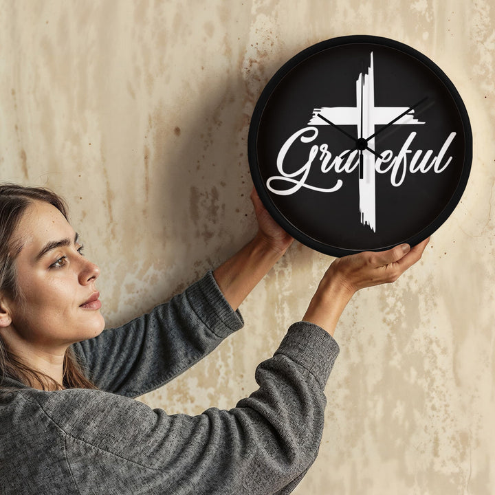 Grateful Wood Frame 10” Clock – Gift for Her - Gift for Him