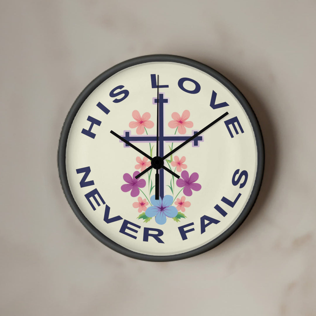 His Love Never Fails Wood Frame 10” Clock – Gift for Her