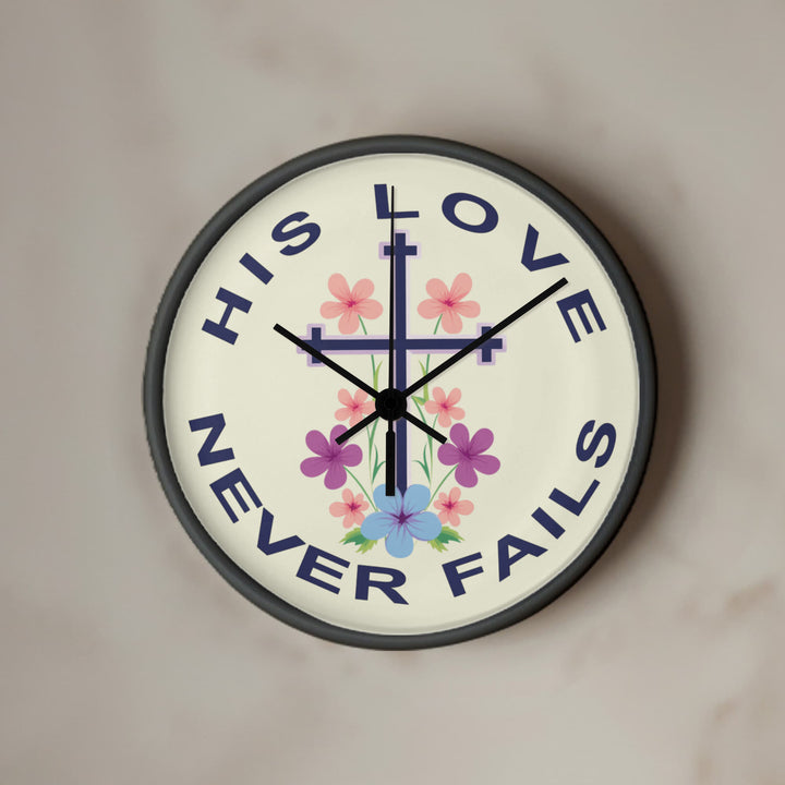 His Love Never Fails Wood Frame 10” Clock – Gift for Her