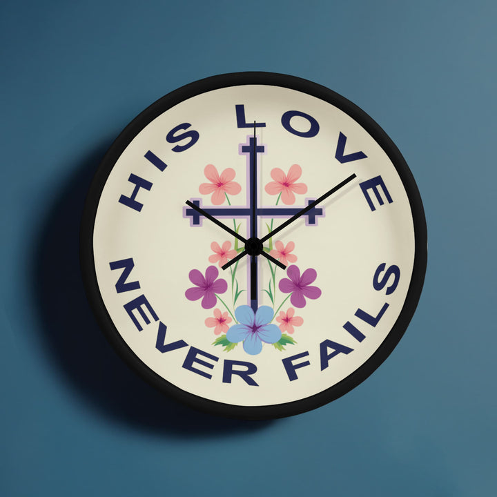 His Love Never Fails Wood Frame 10” Clock – Gift for Her