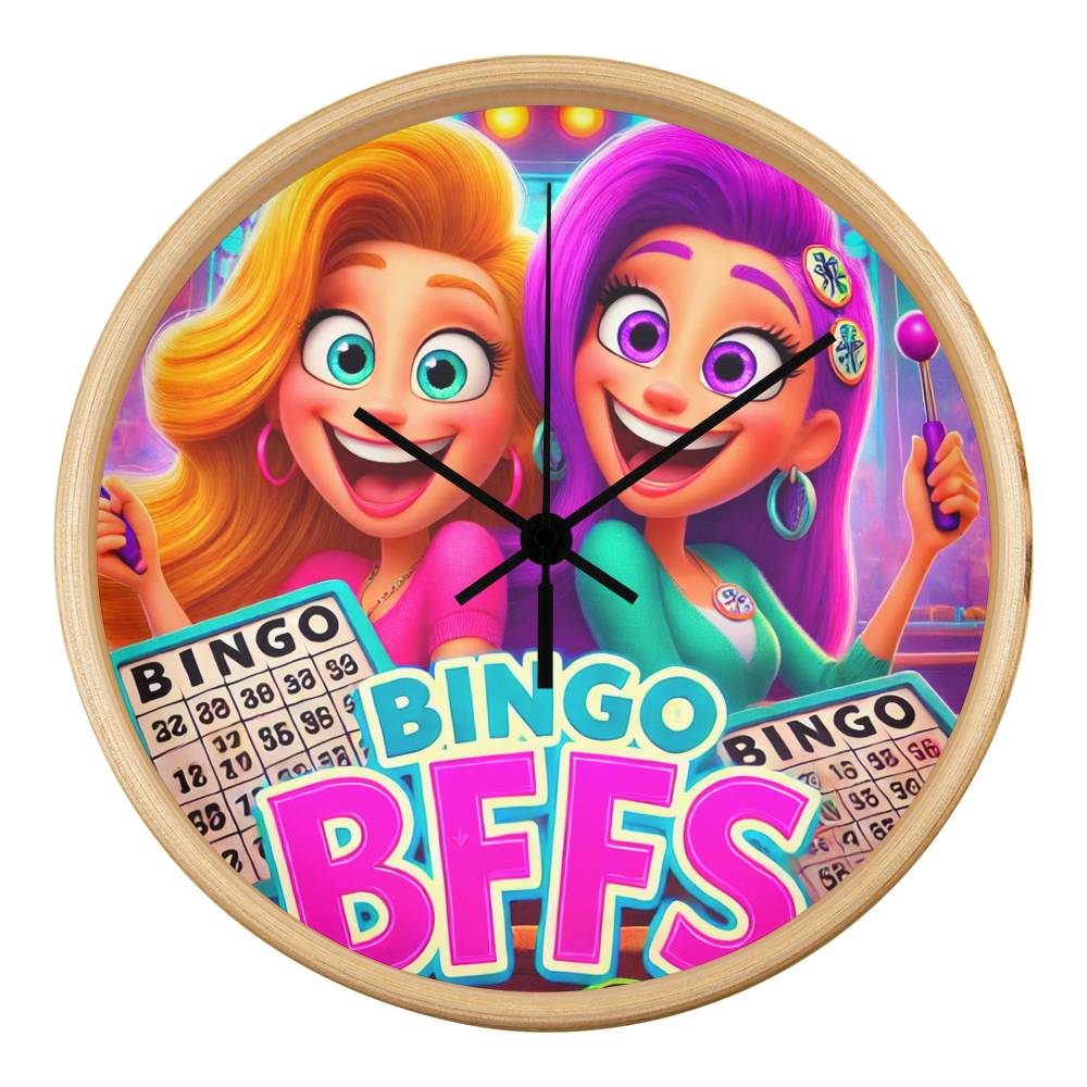 Bingo BFFS 1 - Wooden Frame 10" Clock - Gift for Her