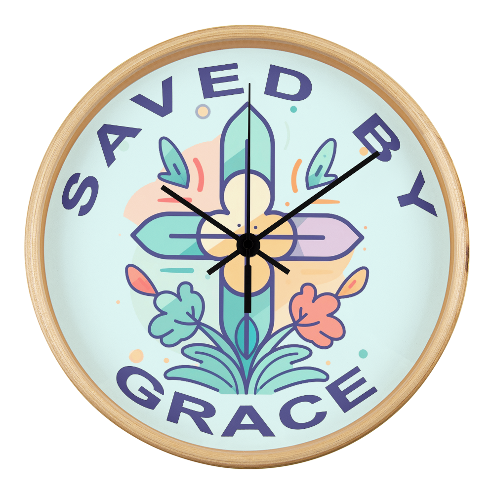 Saved By Grace Wood Frame 10” Clock – Gift for Her