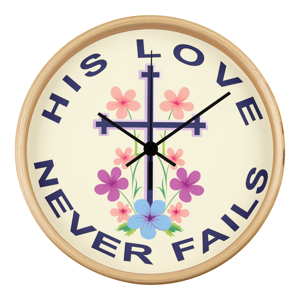 His Love Never Fails Wood Frame 10” Clock – Gift for Her