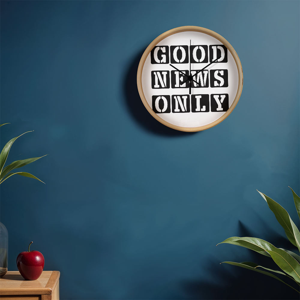 Good News Only (Black) Wooden Frame 10" Clock – Gift for Her - Gift for Him