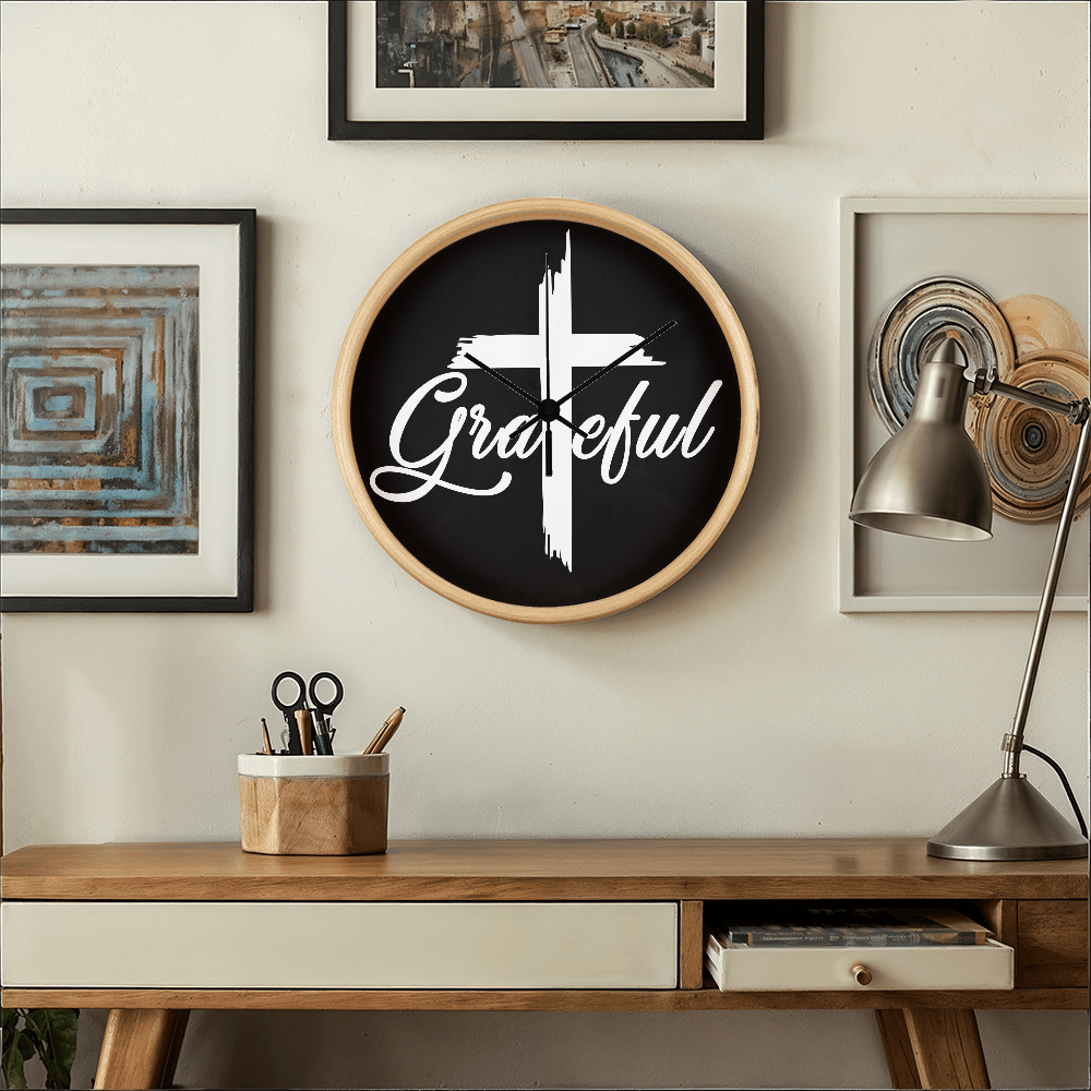 Grateful Wood Frame 10” Clock – Gift for Her - Gift for Him