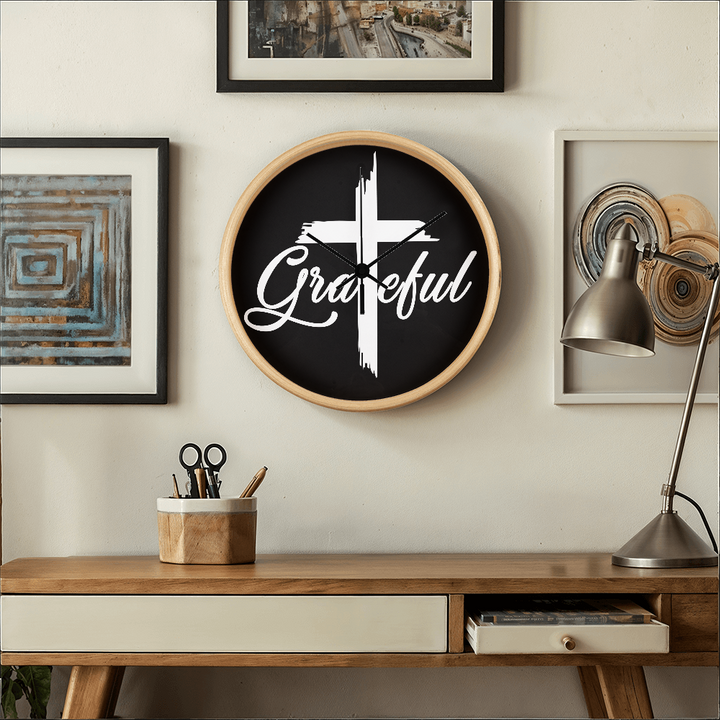 Grateful Wood Frame 10” Clock – Gift for Her - Gift for Him