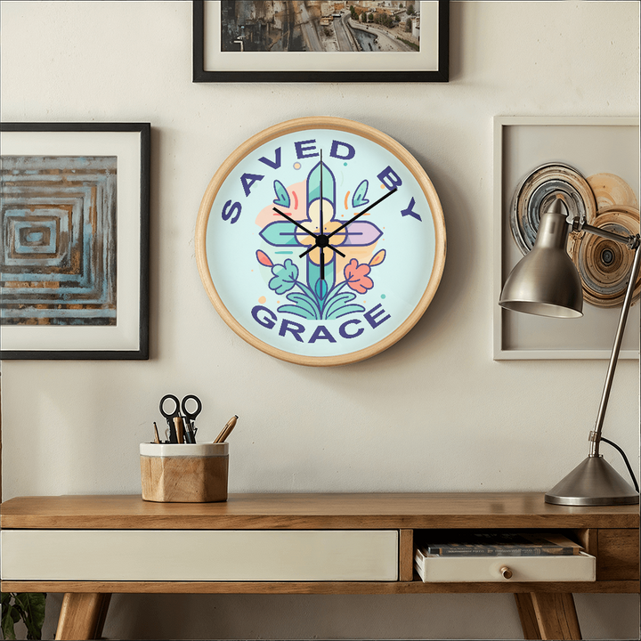 Saved By Grace Wood Frame 10” Clock – Gift for Her