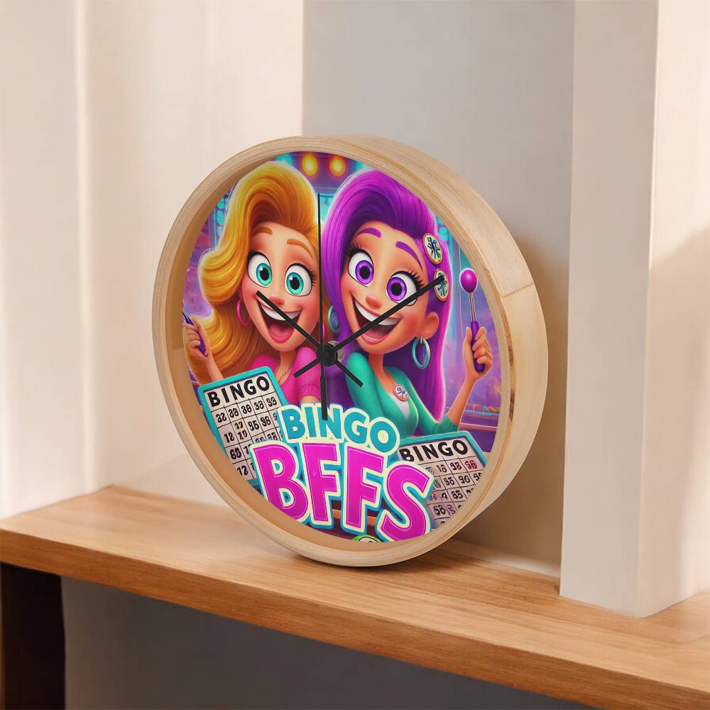 Bingo BFFS 1 - Wooden Frame 10" Clock - Gift for Her