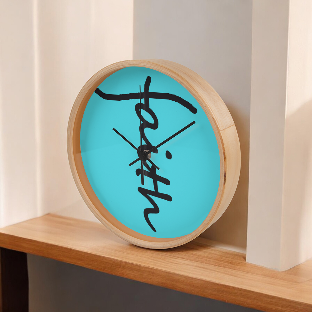 Faith (Black) - Wood Frame 10” Clock - Gift for Her - Gift for Him