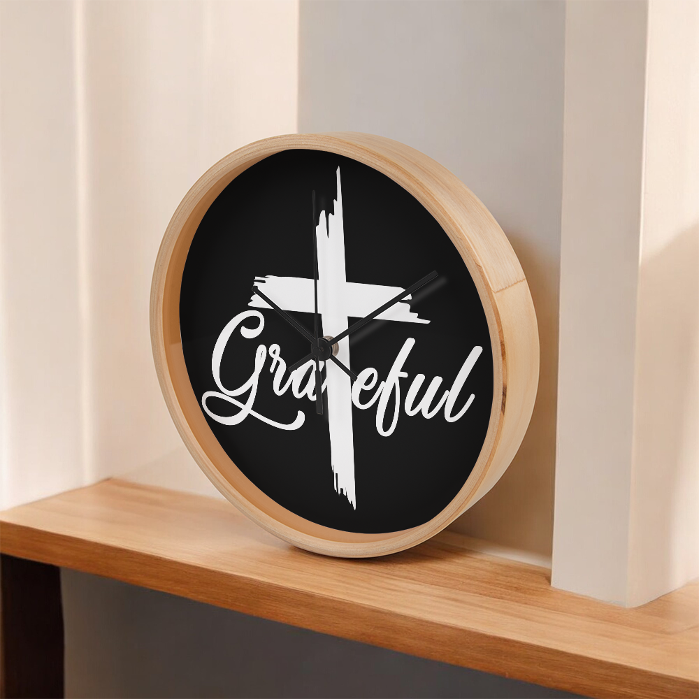 Grateful Wood Frame 10” Clock – Gift for Her - Gift for Him