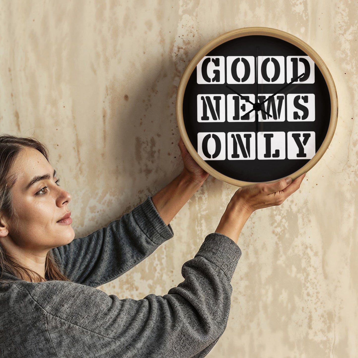 Good News Only (White) - Wooden Frame 10" Clock - Gift for Her - Gift for Him