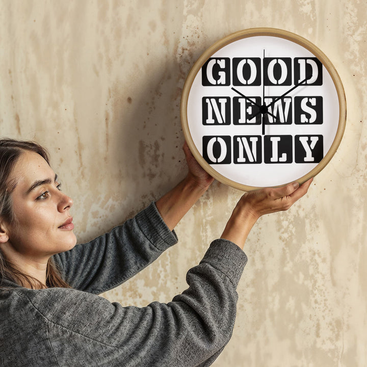 Good News Only (Black) Wooden Frame 10" Clock – Gift for Her - Gift for Him