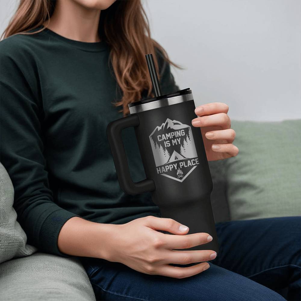 Camping Is My Happy Place - Pinnacle 40oz Tumbler - Laser engraved - Gift for Her - Gift for Him