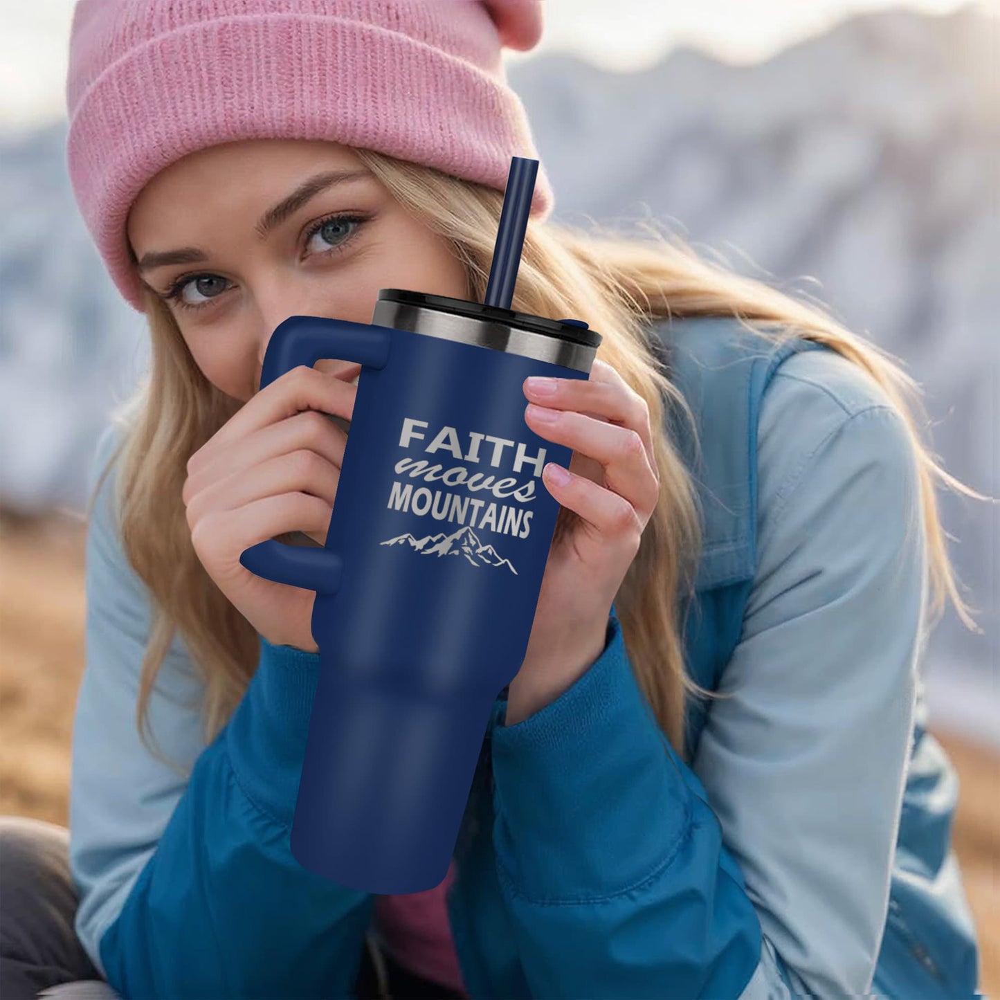 Faith Moves Mountains - Pinnacle 40oz Tumbler - Gift for Her - Gift for Him