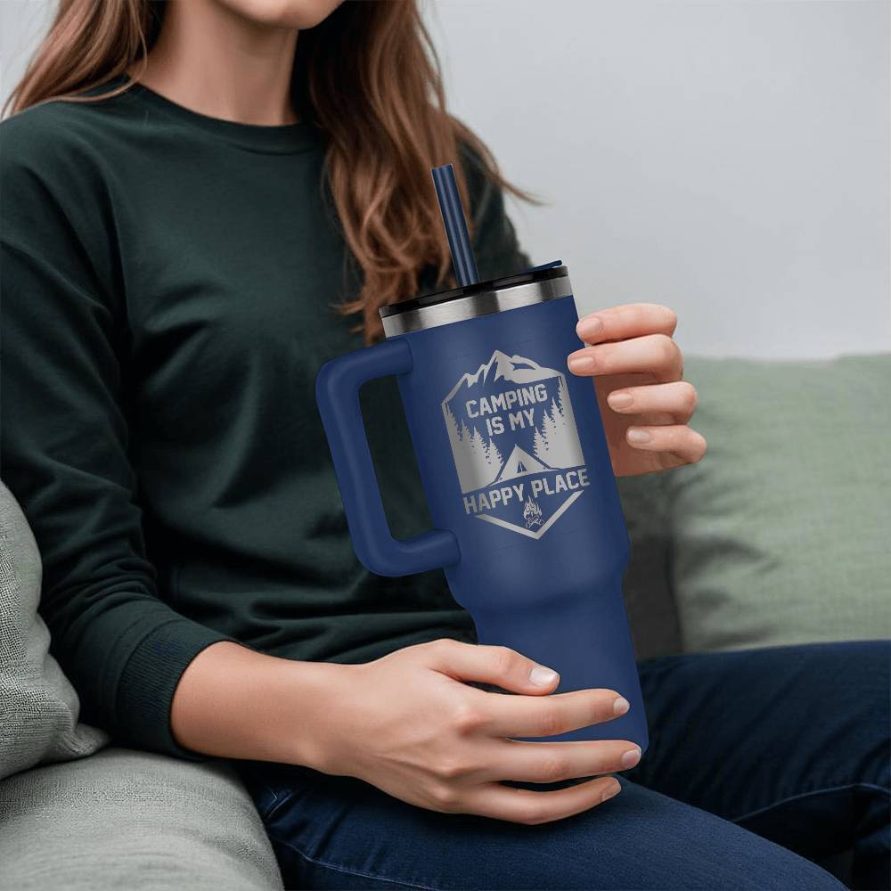 Camping Is My Happy Place - Pinnacle 40oz Tumbler - Laser engraved - Gift for Her - Gift for Him