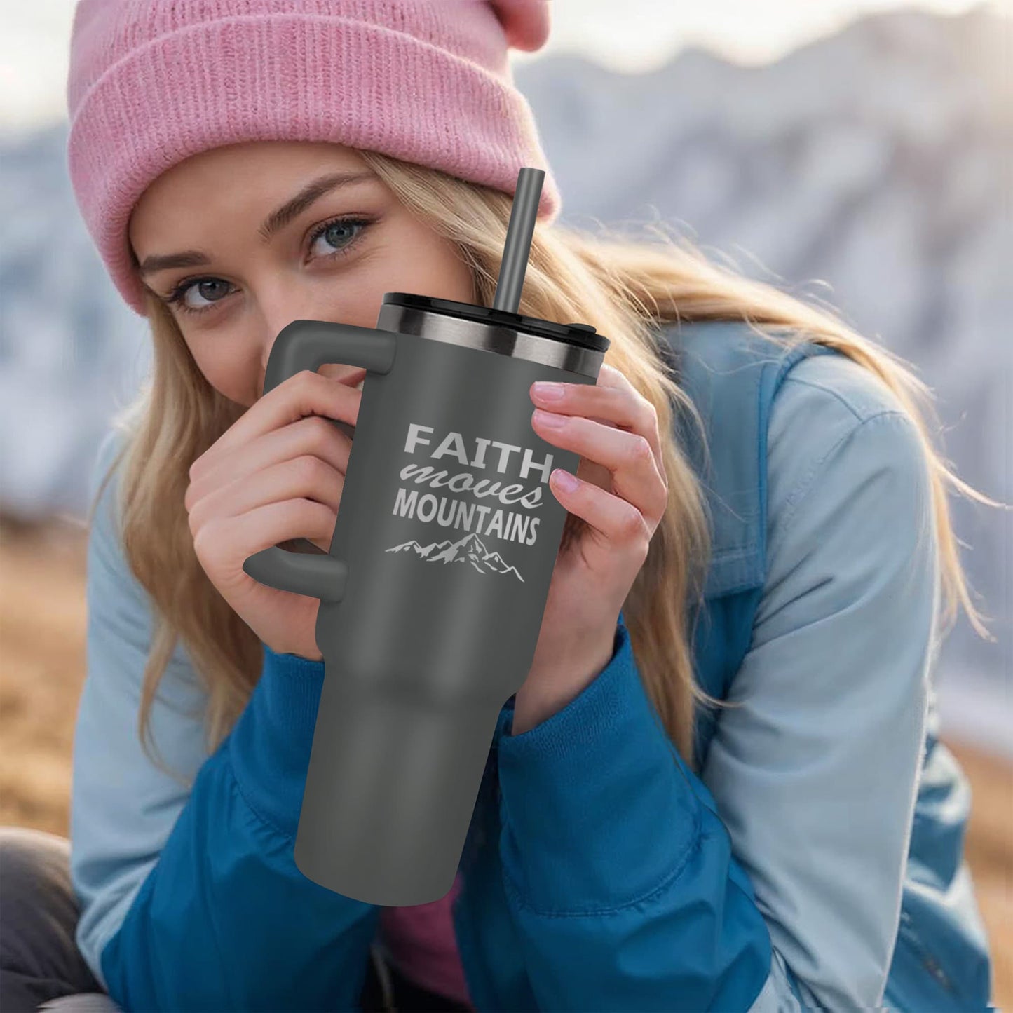 Faith Moves Mountains - Pinnacle 40oz Tumbler - Gift for Her - Gift for Him