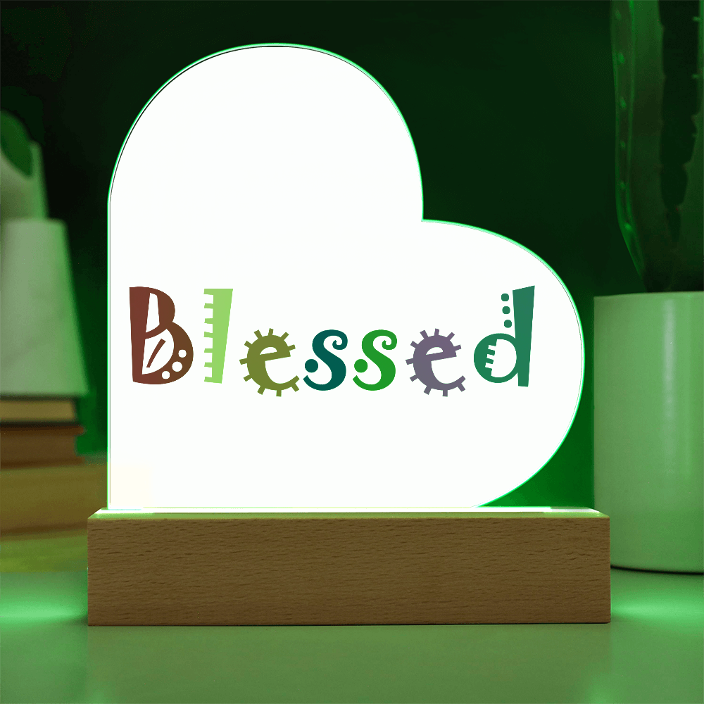 Blessed - Printed Heart Acrylic Plaque - Gift for Her - Gift for Him