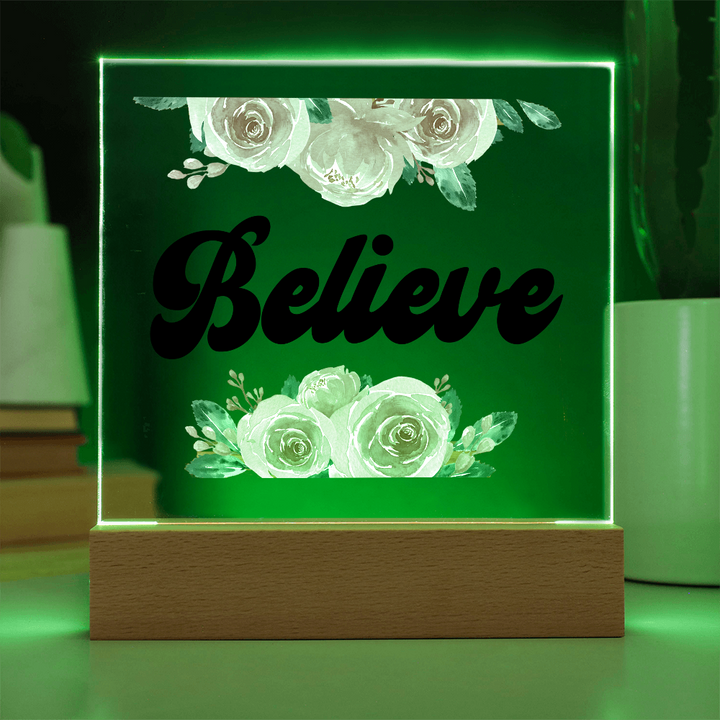 Believe Square Acrylic Plaque – Gift for Her
