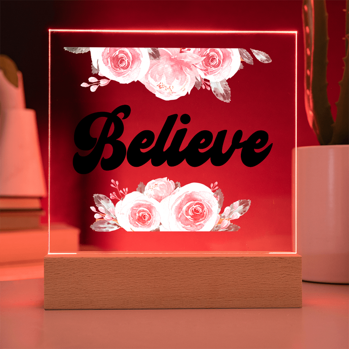 Believe Square Acrylic Plaque – Gift for Her
