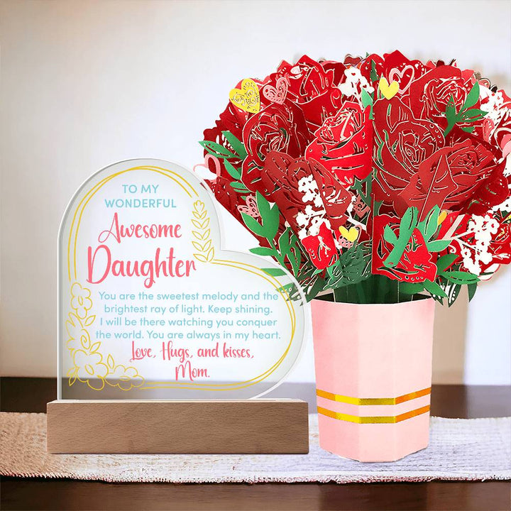 To My Wonderful Awesome Daughter, You Are The Sweetest Melody - Acrylic Heart &amp; Sweetest Devotion Flower Bouquet – Gift for Daughter