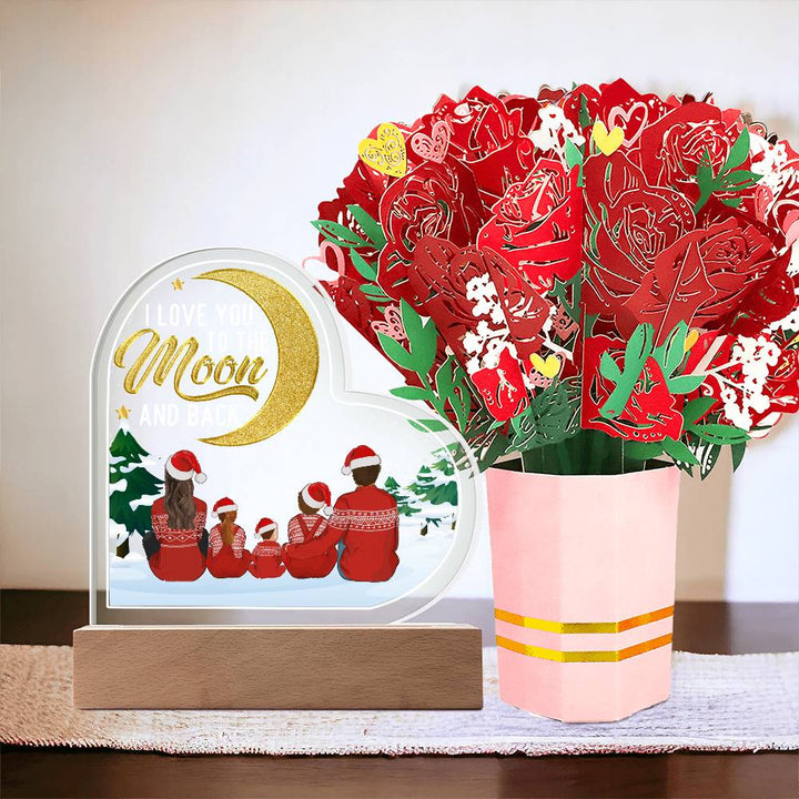 I Love You To The Moon And Back - Acrylic Heart &amp; Sweetest Devotion Flower Bouquet – Gift for Mom