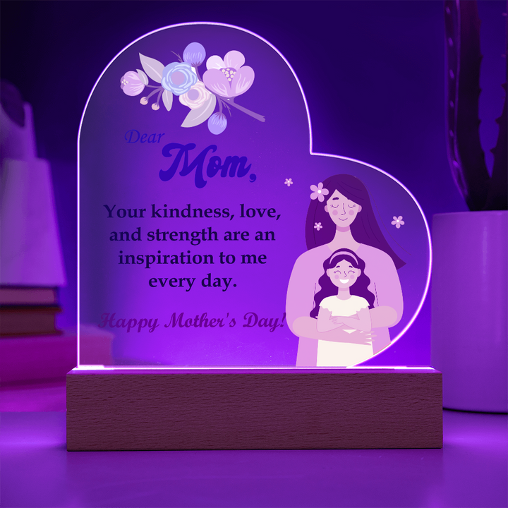 Dear Mom, Your Kindness, Love, And Strength Are An Inspiration To Me - Acrylic Heart &amp; Sweetest Devotion Flower Bouquet - Gift for Mom