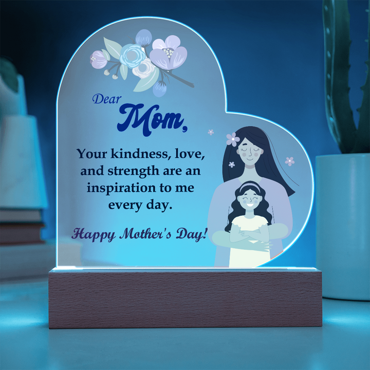 Dear Mom, Your Kindness, Love, And Strength Are An Inspiration To Me - Acrylic Heart &amp; Sweetest Devotion Flower Bouquet - Gift for Mom