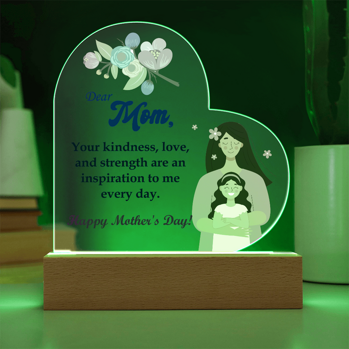 Dear Mom, Your Kindness, Love, And Strength Are An Inspiration To Me - Acrylic Heart &amp; Sweetest Devotion Flower Bouquet - Gift for Mom