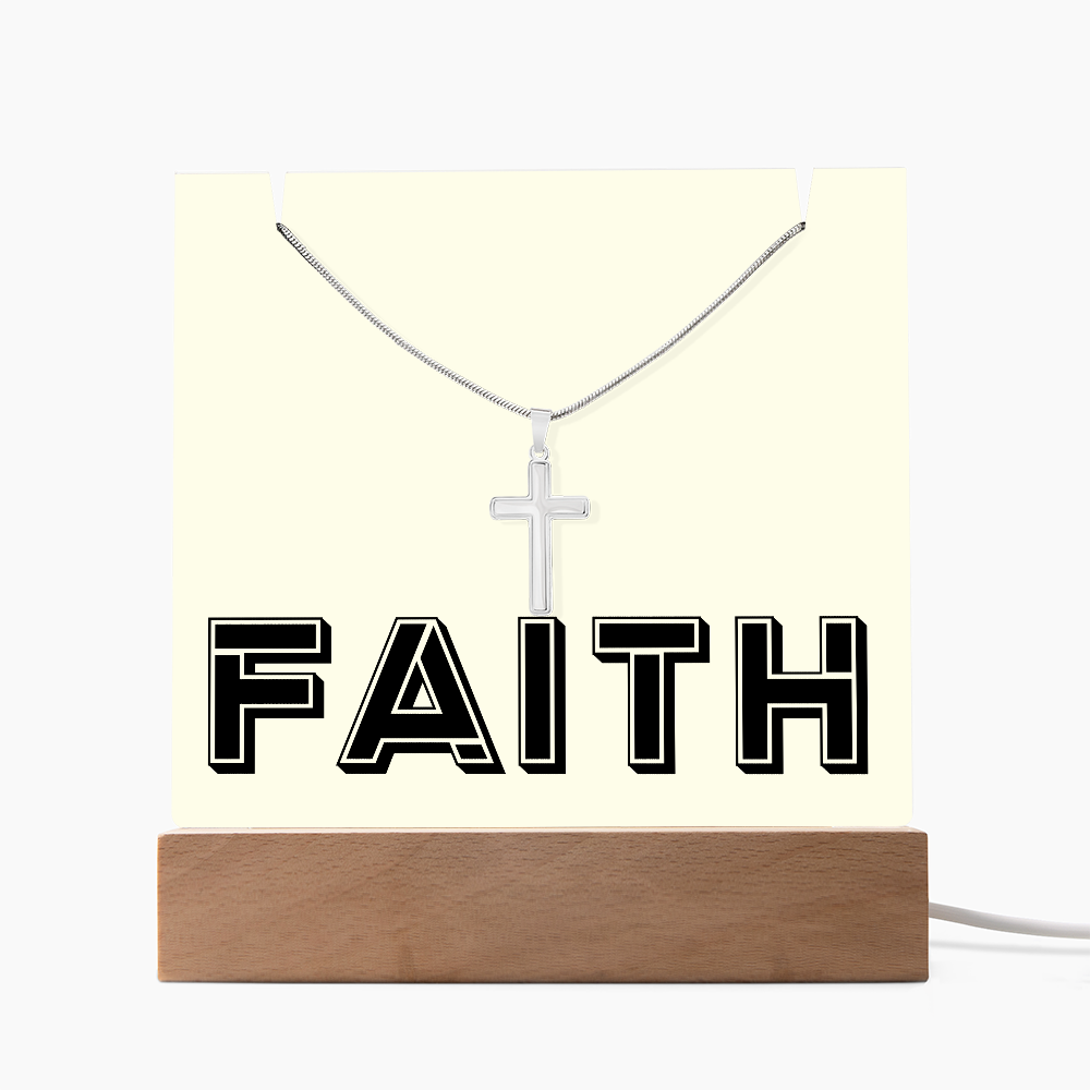 Faith (Black) Keepsake Acrylic Bundle (Square Acrylic and Cross Necklace) – Gift for Her - Gift for Him