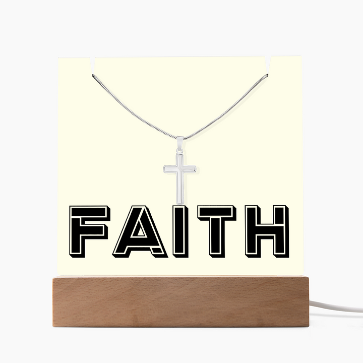 Faith (Black) Keepsake Acrylic Bundle (Square Acrylic and Cross Necklace) – Gift for Her - Gift for Him