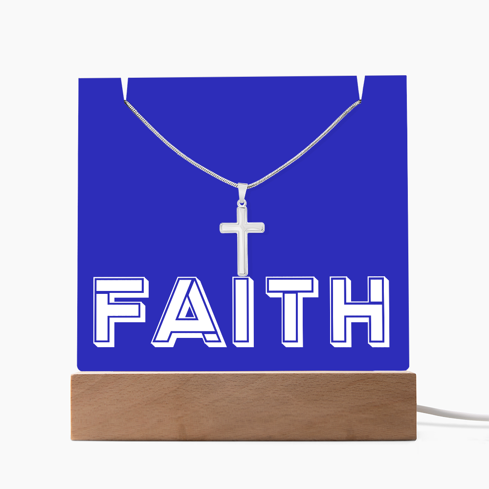 Faith (White) Keepsake Acrylic Bundle (Square Acrylic and Cross Necklace) – Gift for Her - Gift for Him