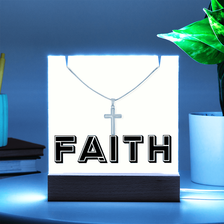 Faith (Black) Keepsake Acrylic Bundle (Square Acrylic and Cross Necklace) – Gift for Her - Gift for Him