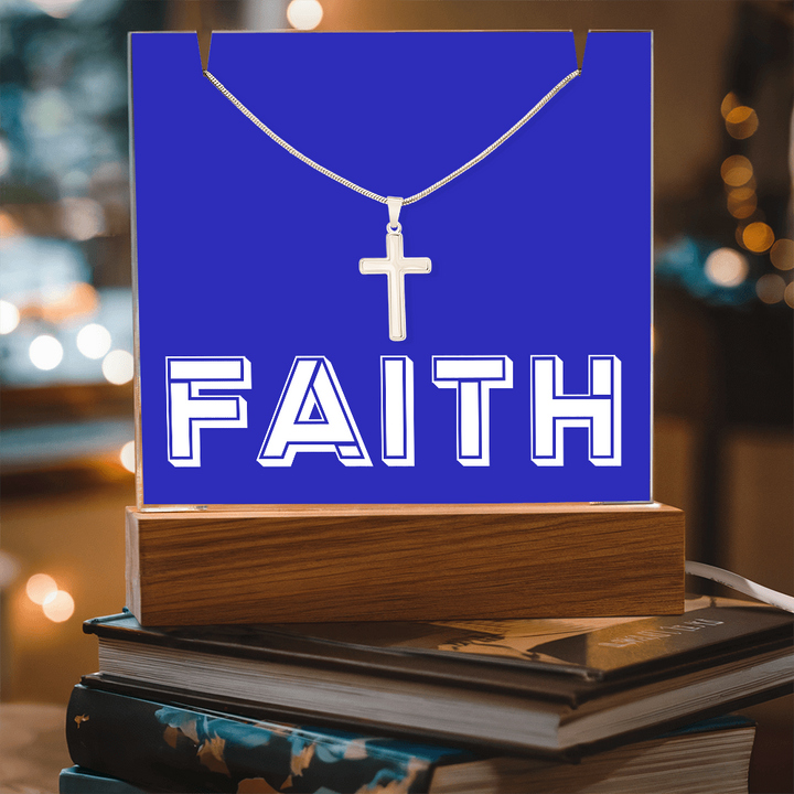 Faith (White) Keepsake Acrylic Bundle (Square Acrylic and Cross Necklace) – Gift for Her - Gift for Him