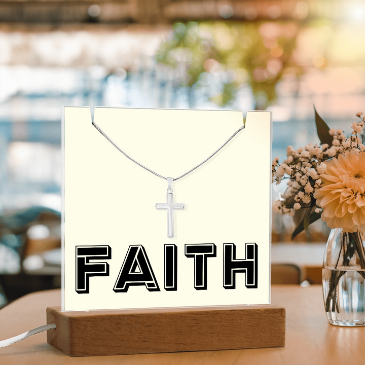 Faith (Black) Keepsake Acrylic Bundle (Square Acrylic and Cross Necklace) – Gift for Her - Gift for Him