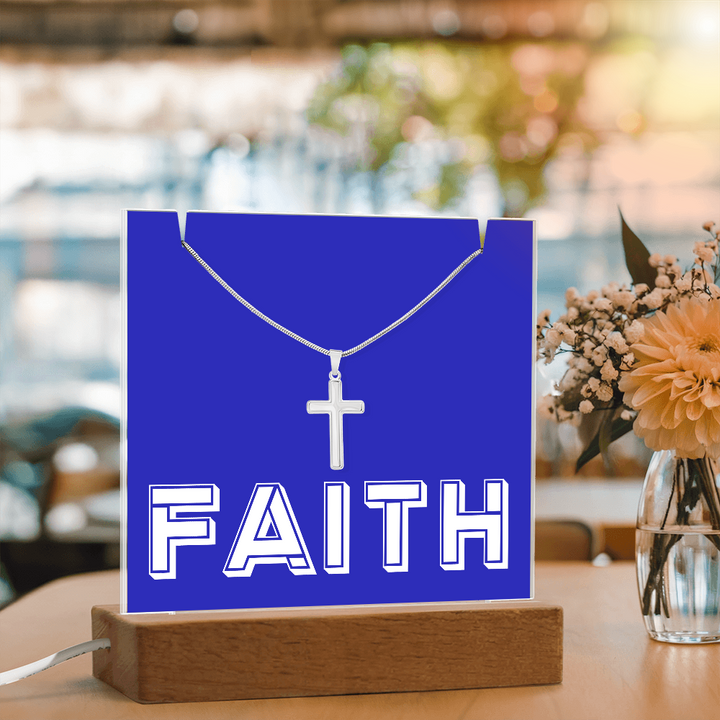 Faith (White) Keepsake Acrylic Bundle (Square Acrylic and Cross Necklace) – Gift for Her - Gift for Him
