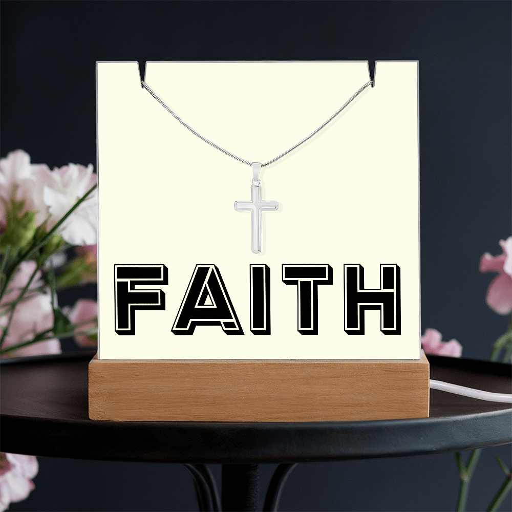 Faith (Black) Keepsake Acrylic Bundle (Square Acrylic and Cross Necklace) – Gift for Her - Gift for Him