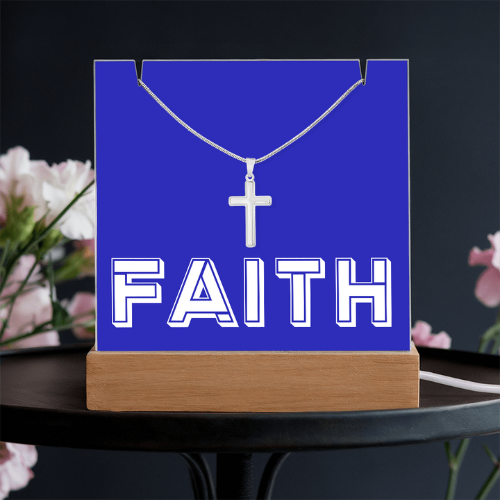 Faith (White) Keepsake Acrylic Bundle (Square Acrylic and Cross Necklace) – Gift for Her - Gift for Him
