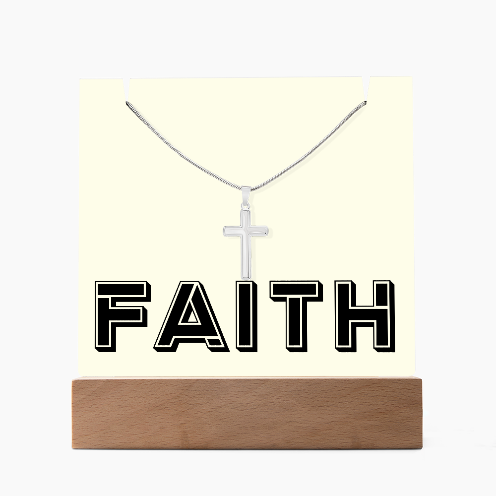 Faith (Black) Keepsake Acrylic Bundle (Square Acrylic and Cross Necklace) – Gift for Her - Gift for Him