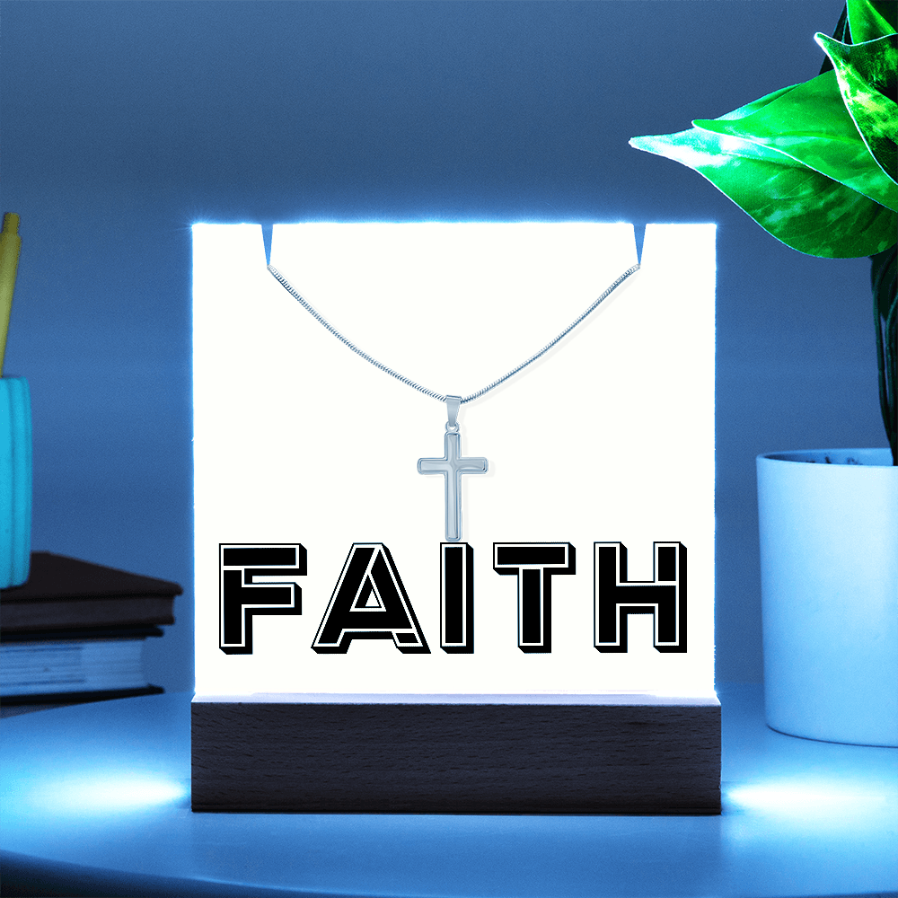 Faith (Black) Keepsake Acrylic Bundle (Square Acrylic and Cross Necklace) – Gift for Her - Gift for Him