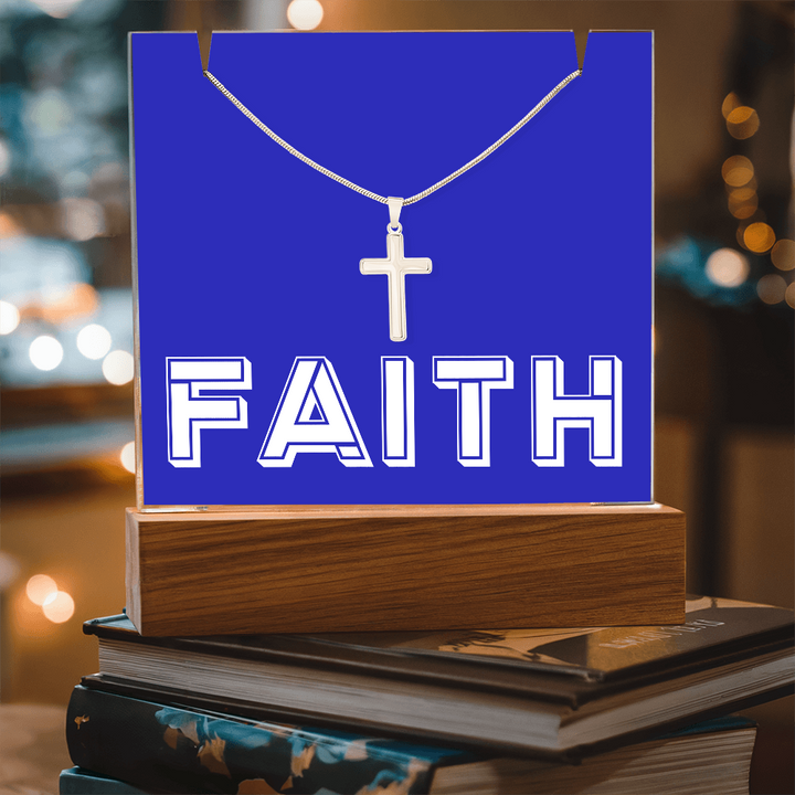 Faith (White) Keepsake Acrylic Bundle (Square Acrylic and Cross Necklace) – Gift for Her - Gift for Him