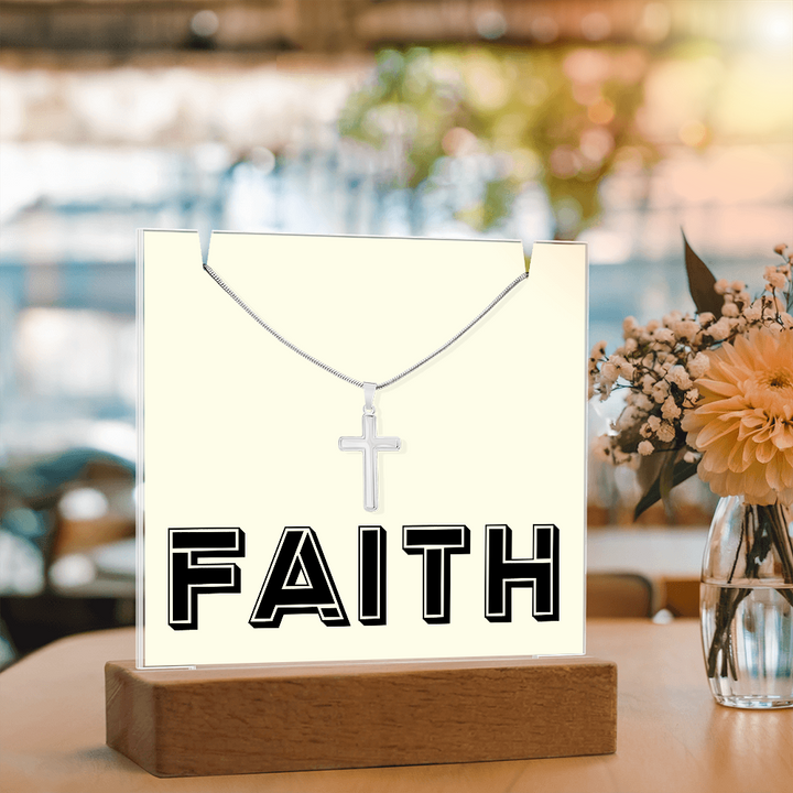 Faith (Black) Keepsake Acrylic Bundle (Square Acrylic and Cross Necklace) – Gift for Her - Gift for Him