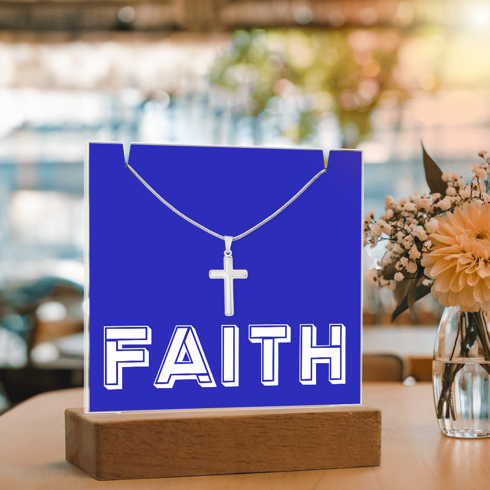 Faith (White) Keepsake Acrylic Bundle (Square Acrylic and Cross Necklace) – Gift for Her - Gift for Him