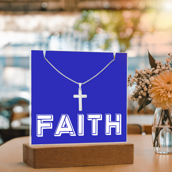 Faith (White) Keepsake Acrylic Bundle (Square Acrylic and Cross Necklace) – Gift for Her - Gift for Him