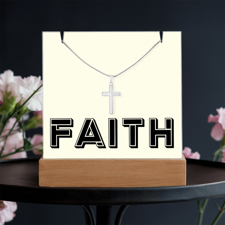 Faith (Black) Keepsake Acrylic Bundle (Square Acrylic and Cross Necklace) – Gift for Her - Gift for Him