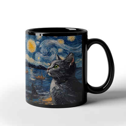Cats - Black Ceramic Mug - Gift for Her